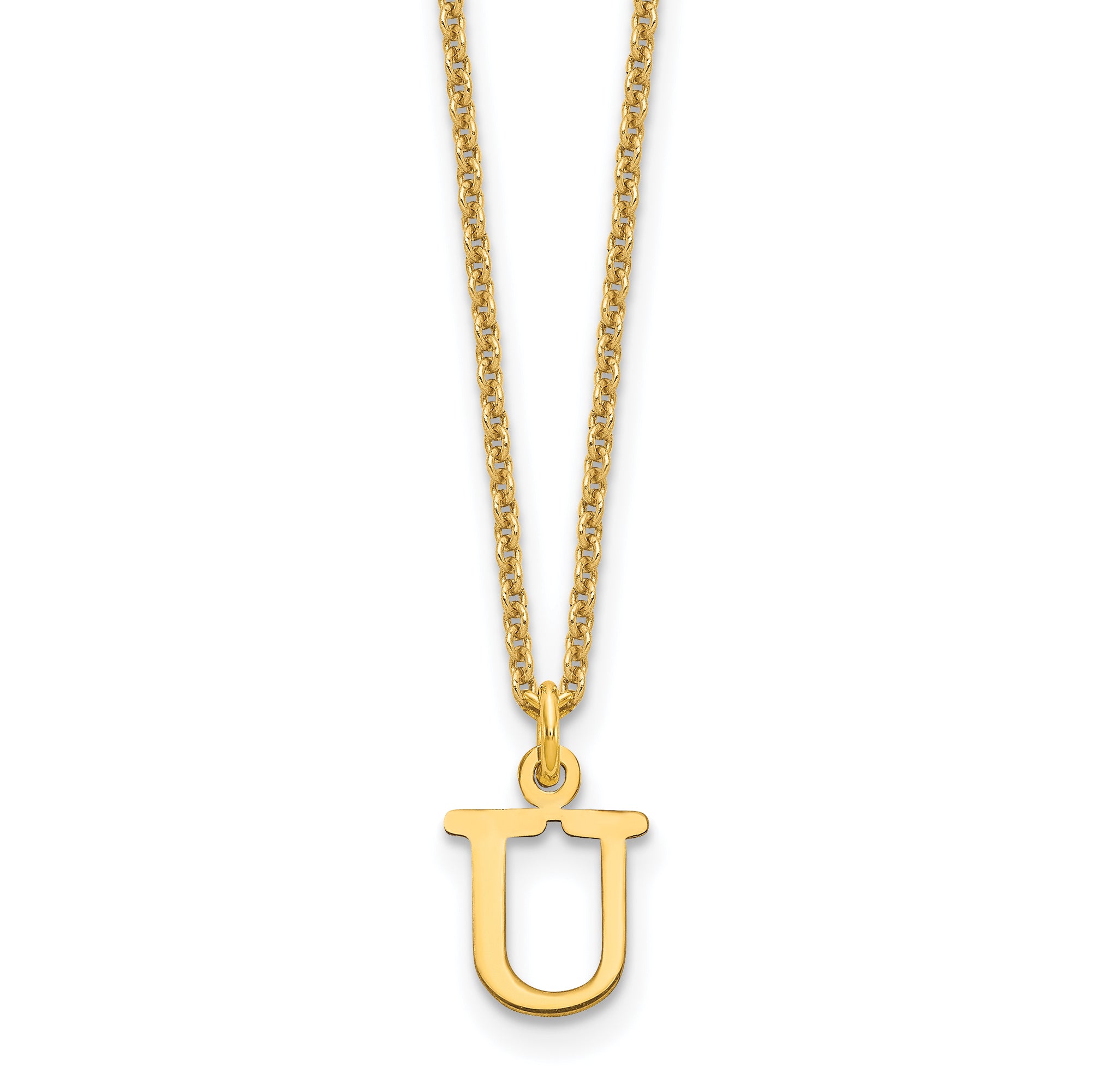 10K Yellow Gold 10Ky Cutout Letter U Initial Necklace
