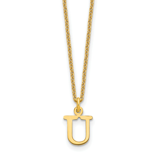 10K Yellow Gold 10Ky Cutout Letter U Initial Necklace