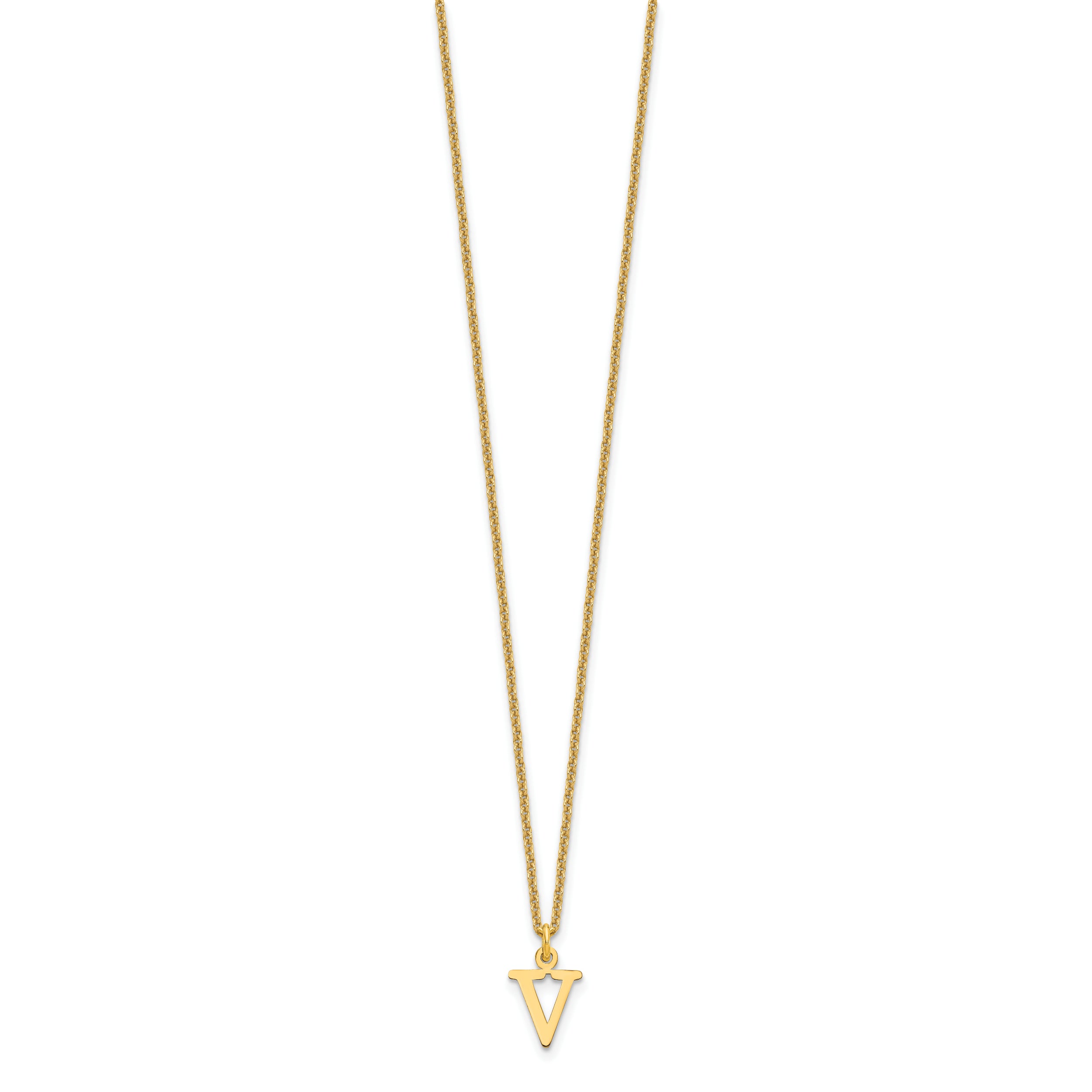 10K Yellow Gold 10Ky Cutout Letter V Initial Necklace