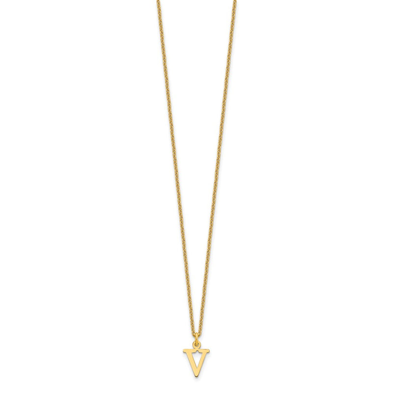 10K Yellow Gold 10Ky Cutout Letter V Initial Necklace