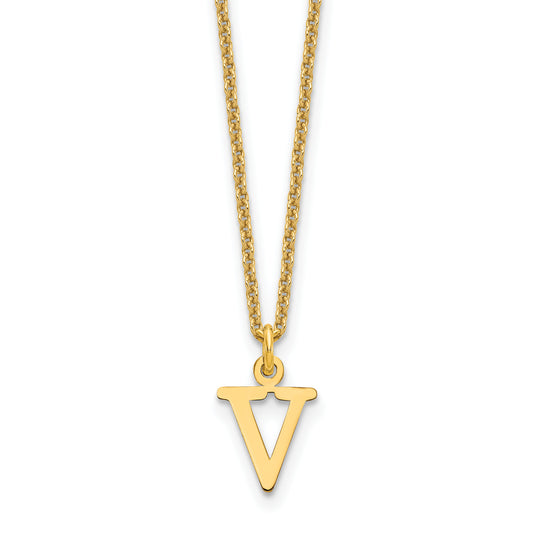 10K Yellow Gold 10Ky Cutout Letter V Initial Necklace