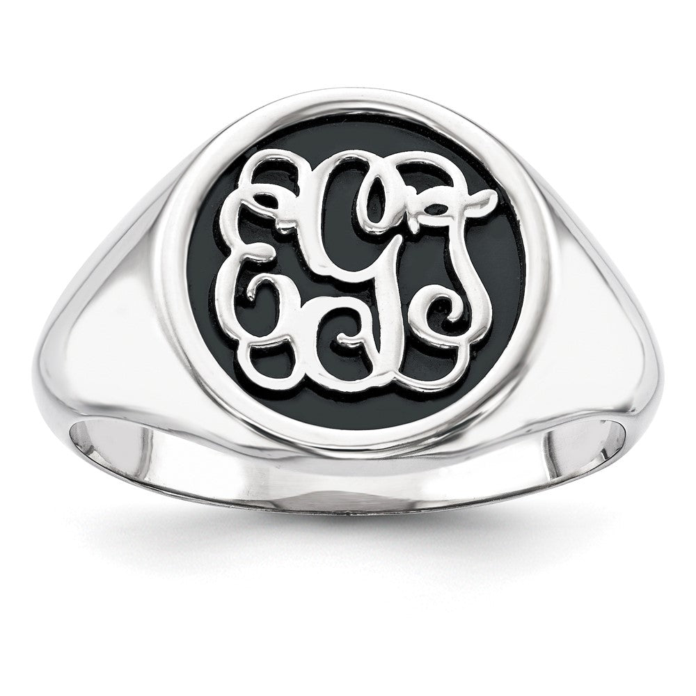 14K White Gold Casted High Polished Antiqued or Sandblast Monogram Ring