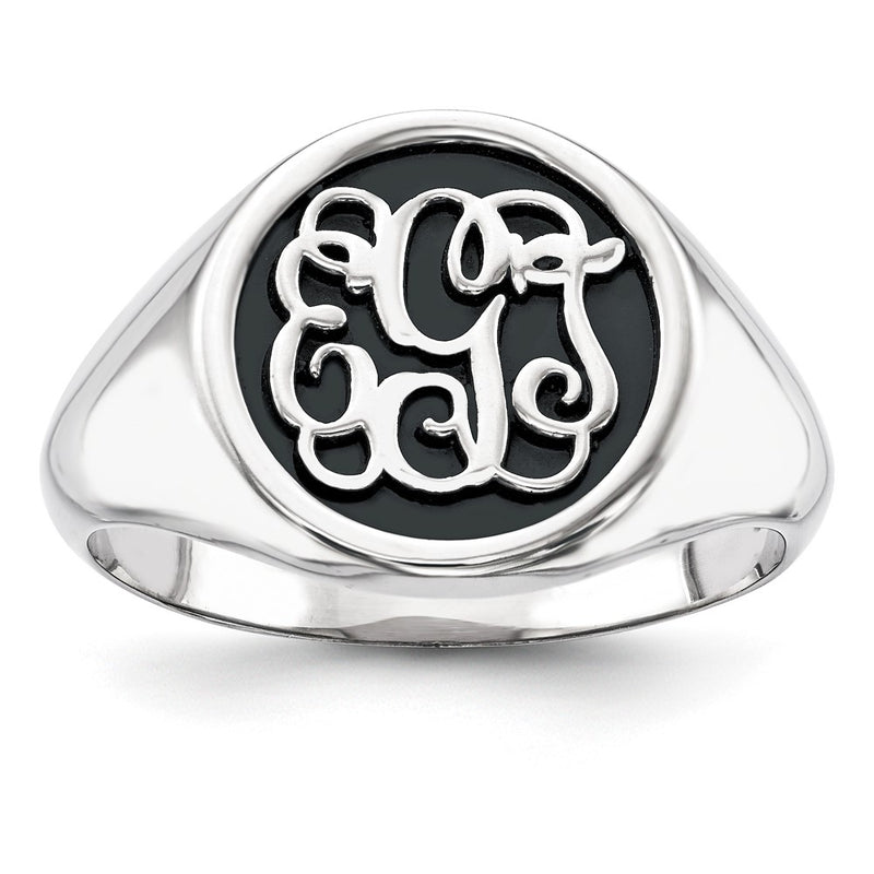 14K White Gold Casted High Polished Antiqued or Sandblast Monogram Ring