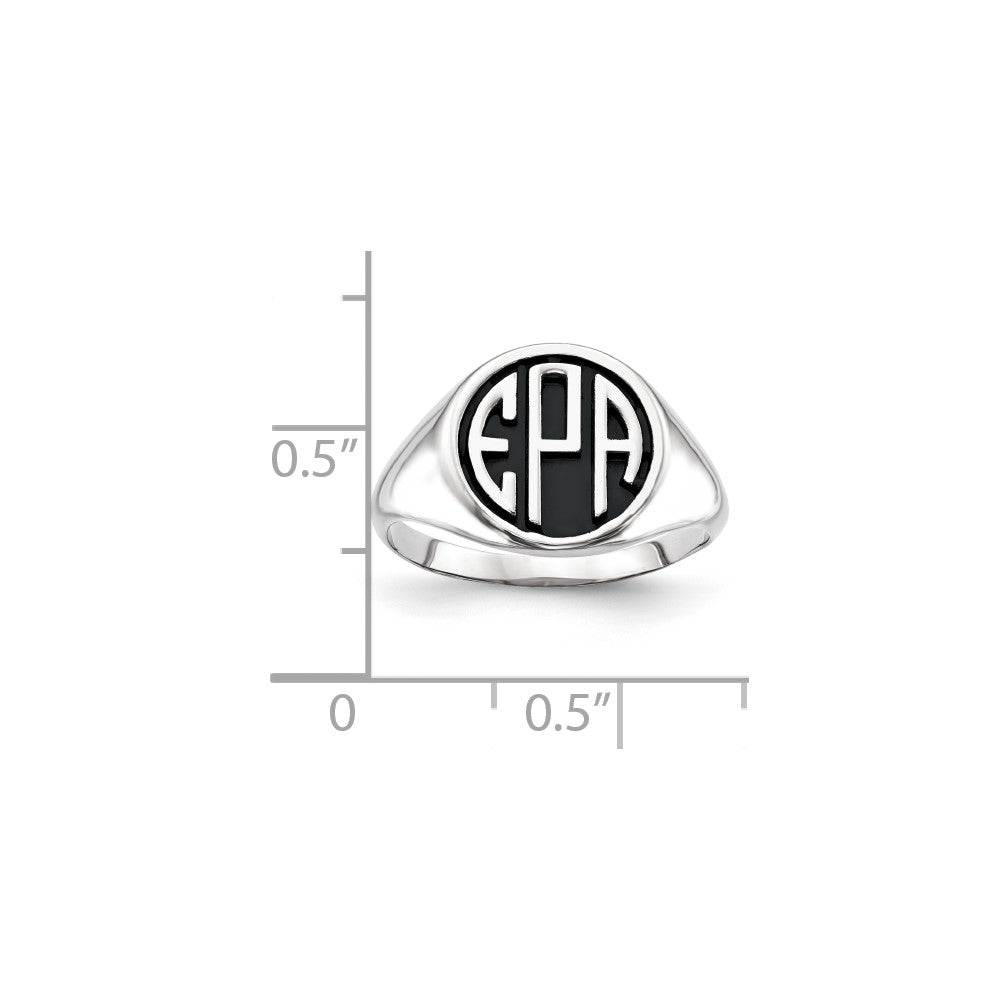 14K White Gold Casted High Polished Antiqued Monogram Ring