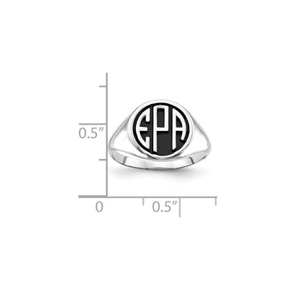 14K White Gold Casted High Polished Antiqued Monogram Ring