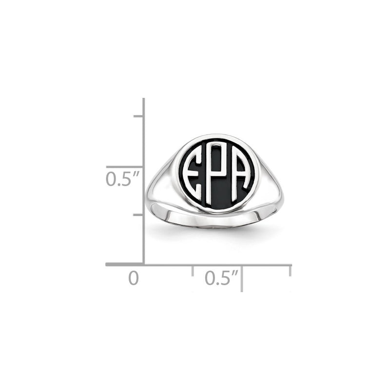 14K White Gold Casted High Polished Antiqued Monogram Ring