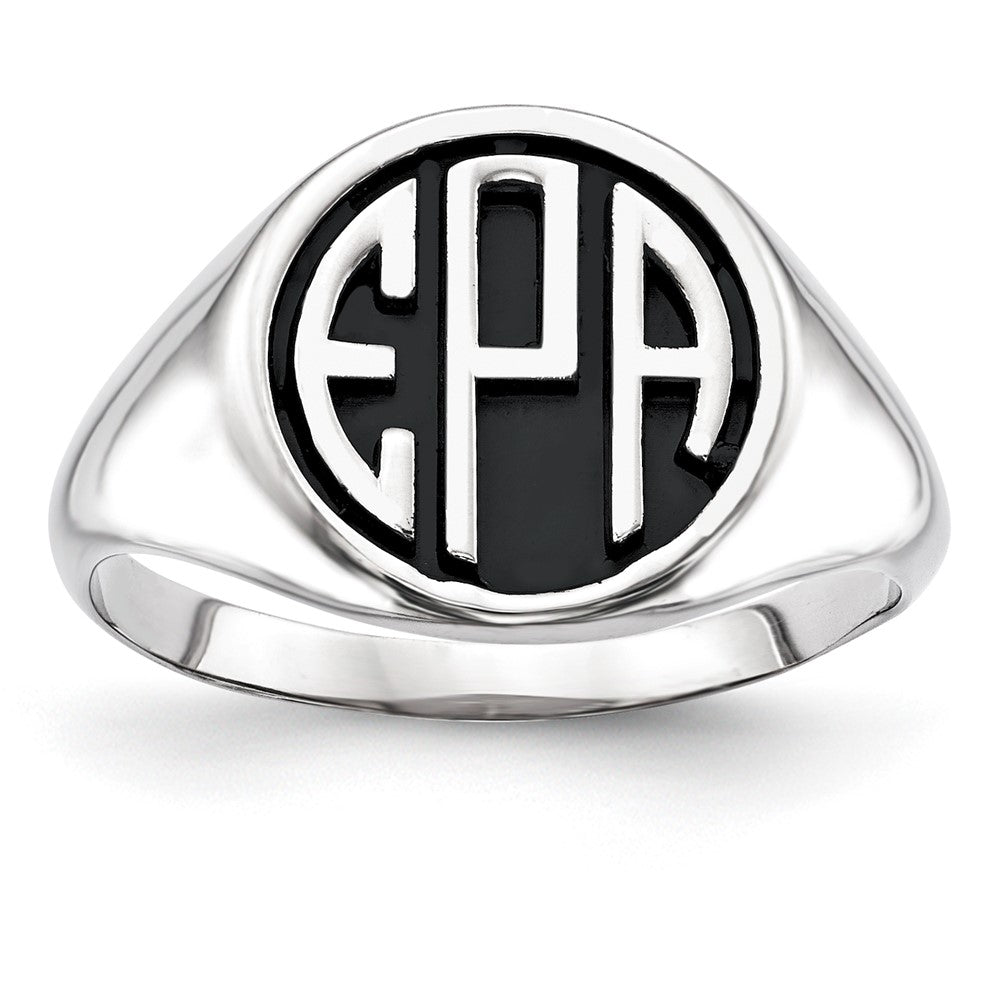 14K White Gold Casted High Polished Antiqued Monogram Ring