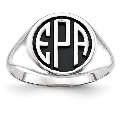 14K White Gold Casted High Polished Antiqued Monogram Ring