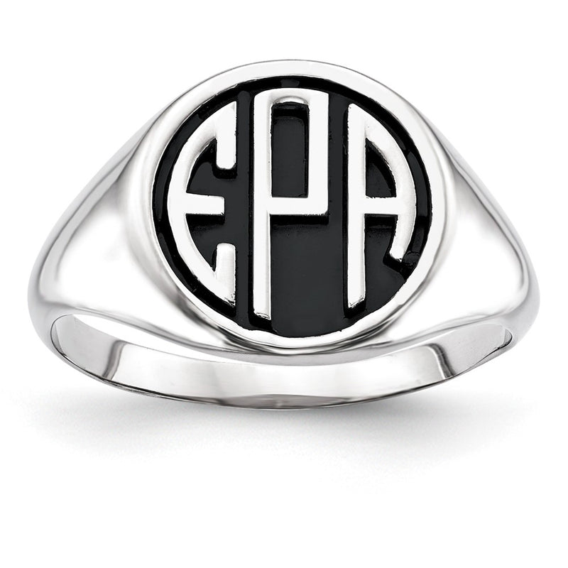 14K White Gold Casted High Polished Antiqued Monogram Ring