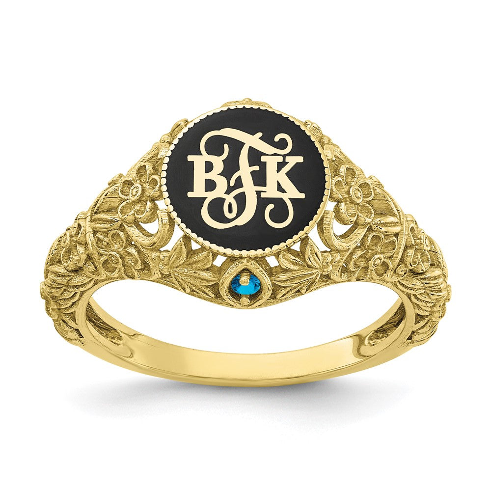 10k yellow gold filigree with 1 5mm birthstones monogram ring 10xnr82y
