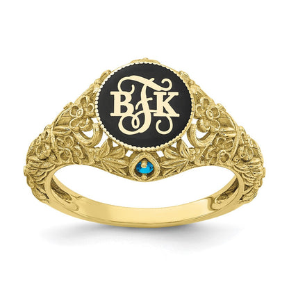 10k yellow gold filigree with 1 5mm birthstones monogram ring 10xnr82y