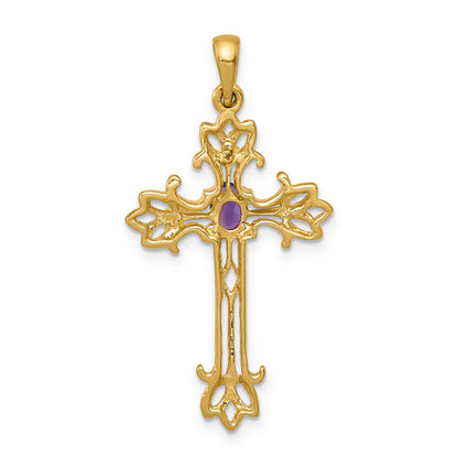 10K Yellow Gold 10K Polished Amethyst Cross Pendant