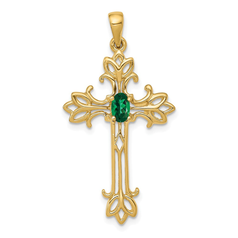 10K Yellow Gold 5X3mm Oval Mount St. Helens Cross Pendant
