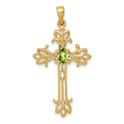10K Yellow Gold 10K 5X3mm Oval Peridot Cross Pendant