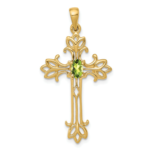 10K Yellow Gold 10K 5X3mm Oval Peridot Cross Pendant