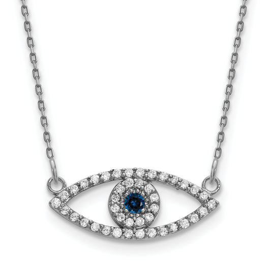10K White Gold Small Necklace Diamond And Sapphire Evil Eye