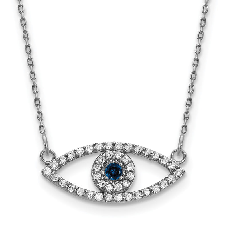 10K White Gold Small Necklace Diamond And Sapphire Evil Eye