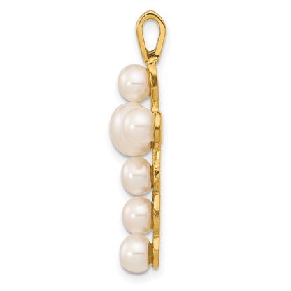 10K Yellow Gold 10K 4-6mm White Button Freshwater Cultured Pearl Cross Pendant