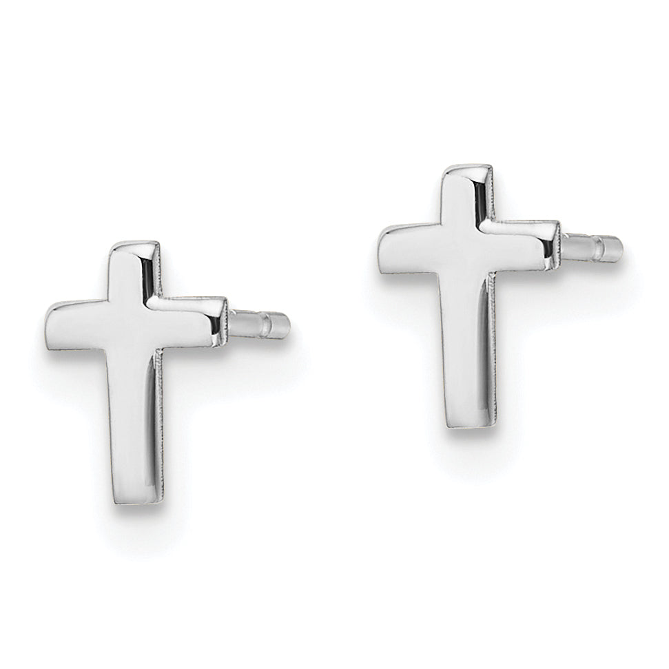 10K White Gold Polished Cross Post Earrings
