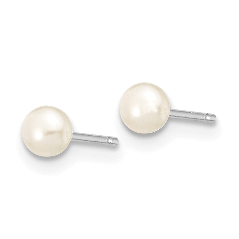 10K White Gold 3-4mm Button Freshwater Cultured Pearl Stud Post Earrings