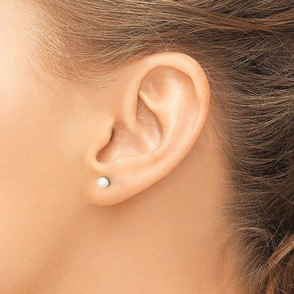 10K White Gold 3-4mm Button Freshwater Cultured Pearl Stud Post Earrings