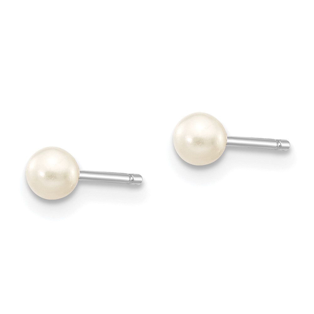 10K White Gold 3-4mm Round Freshwater Cultured Pearl Stud Post Earrings