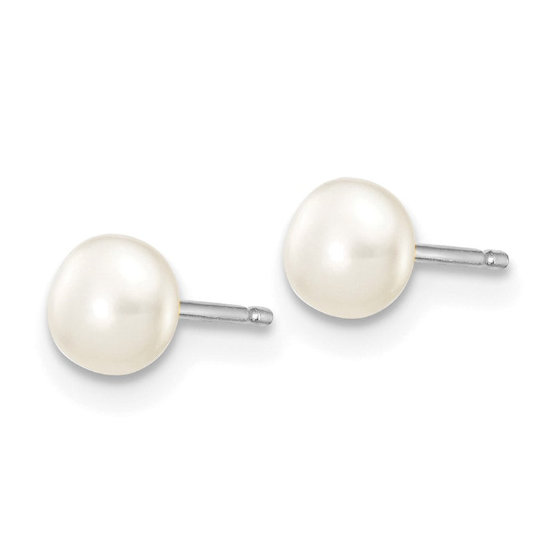 10K White Gold 4-5mm Button Freshwater Cultured Pearl Stud Post Earrings