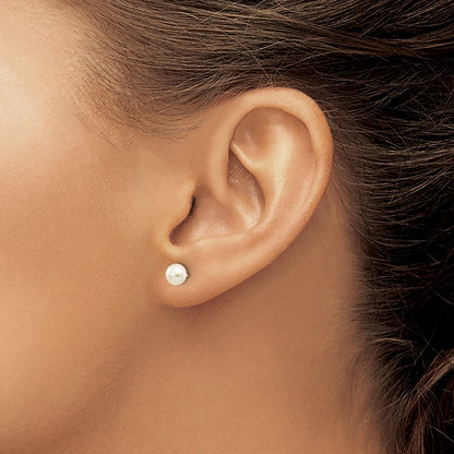 10K White Gold 5-6mm Button Freshwater Cultured Pearl Stud Post Earrings