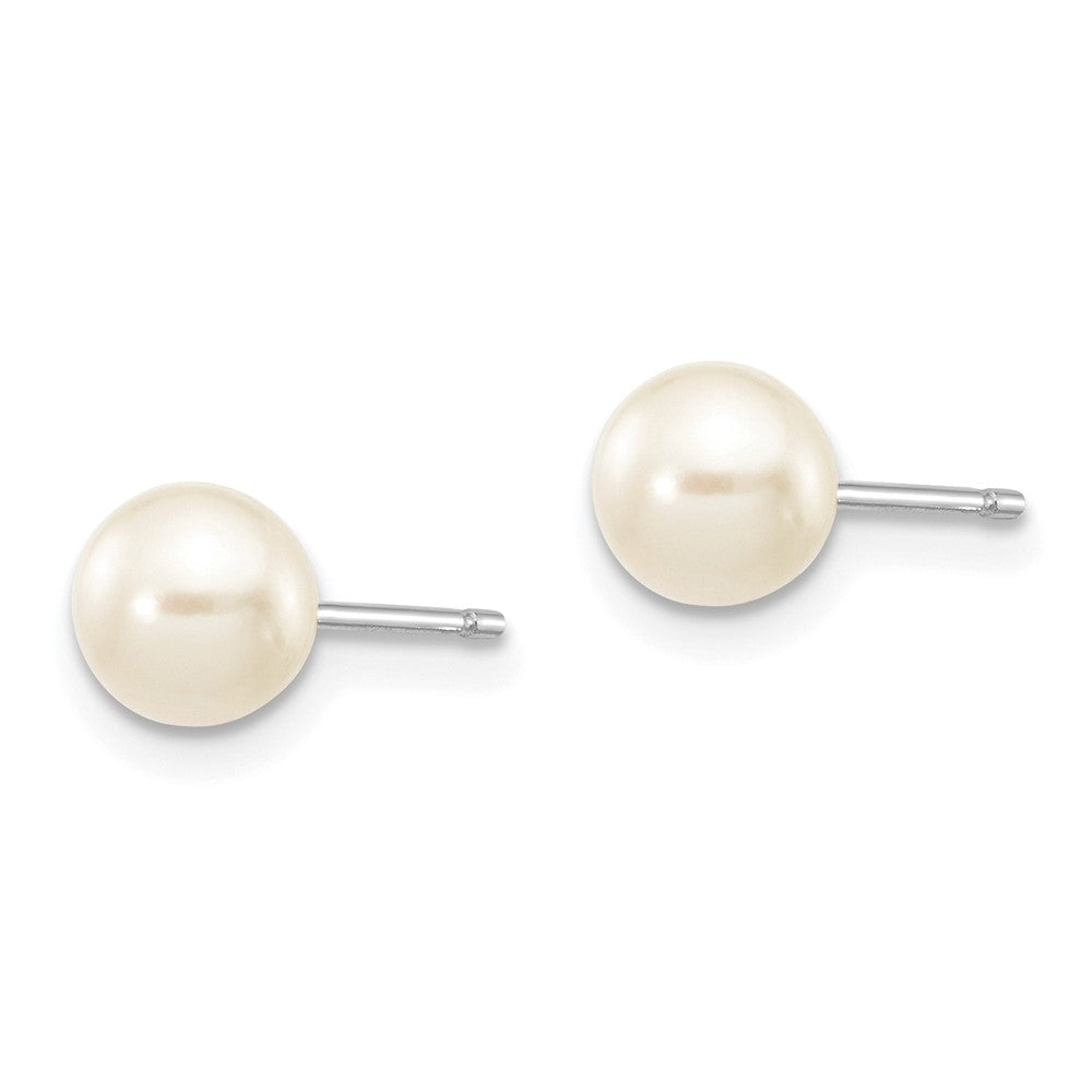 10K White Gold 5-6mm Round Freshwater Cultured Pearl Stud Post Earrings