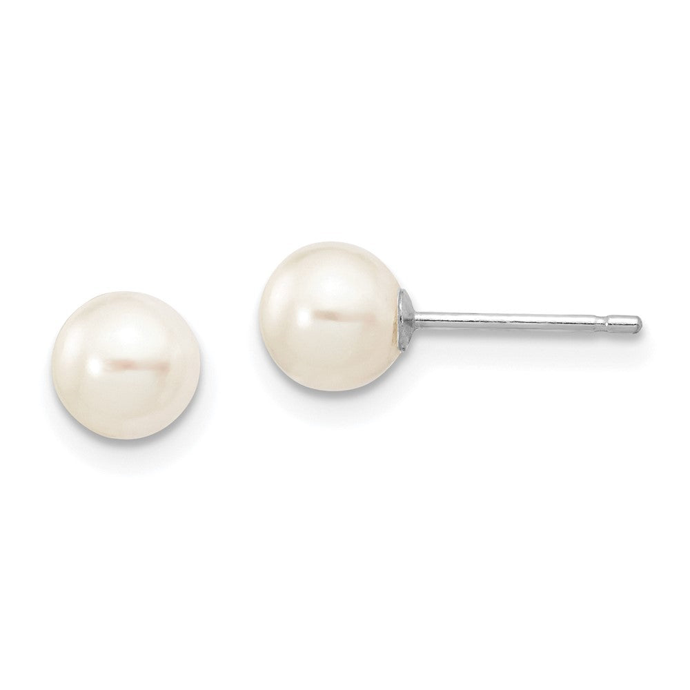 10K White Gold 5-6mm Round Freshwater Cultured Pearl Stud Post Earrings