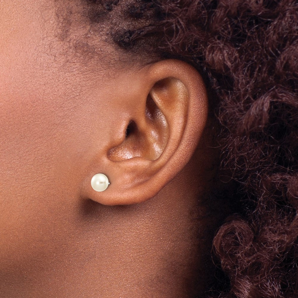 10K White Gold 6-7mm Button Freshwater Cultured Pearl Stud Post Earrings