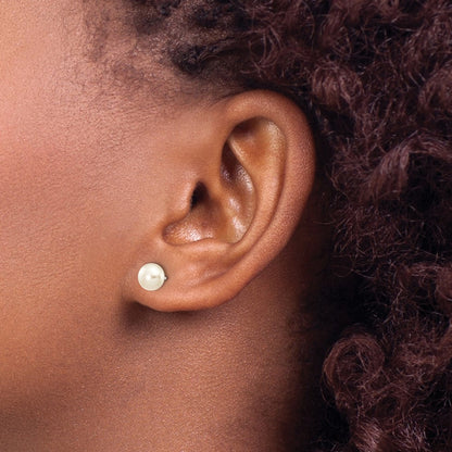 10K White Gold 6-7mm Button Freshwater Cultured Pearl Stud Post Earrings