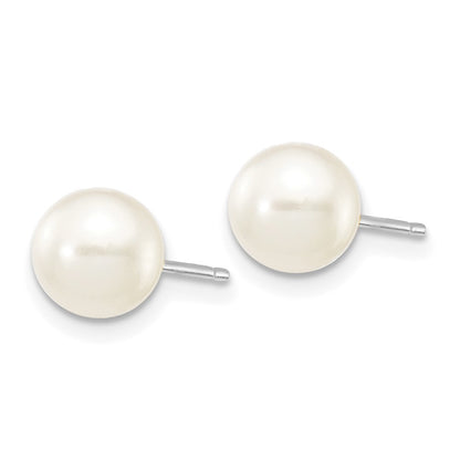 10K White Gold 6-7mm Round Freshwater Cultured Pearl Stud Post Earrings