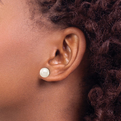 10K White Gold 8-9mm Round Freshwater Cultured Pearl Stud Post Earrings