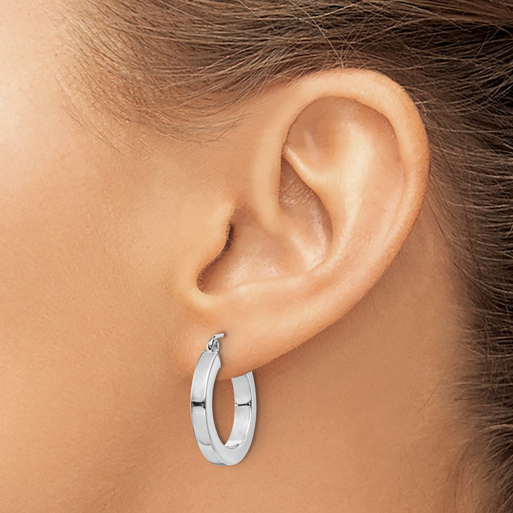 10K White Gold 3mm Polished Square Tube Hoop Earrings