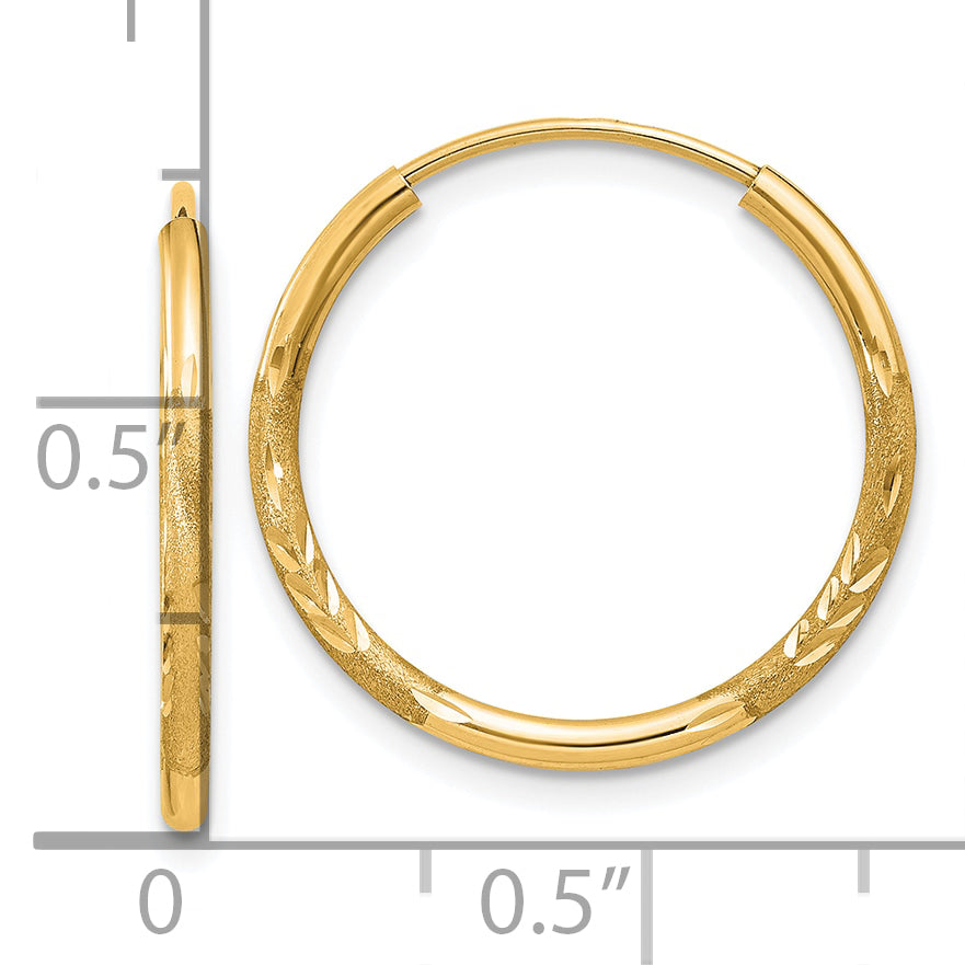 10K Yellow Gold 1.5mm Satin Diamond-Cut Endless Hoop Earrings