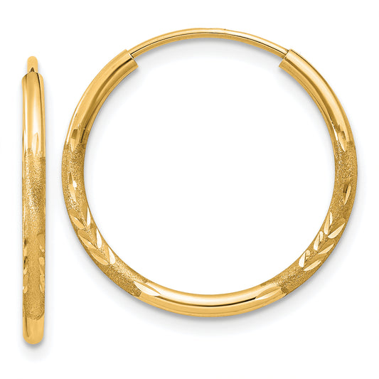 10K Yellow Gold 1.5mm Satin Diamond-Cut Endless Hoop Earrings
