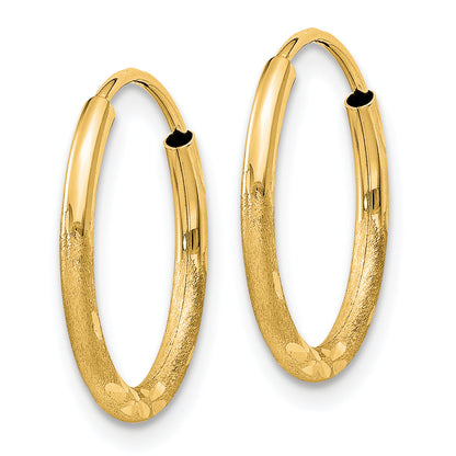 10K Yellow Gold 1.5mm Satin Diamond-Cut Endless Hoop Earrings