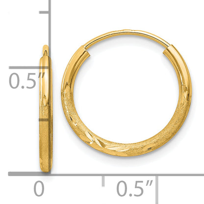 10K Yellow Gold 1.5mm Satin Diamond-Cut Endless Hoop Earrings