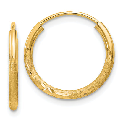 10K Yellow Gold 1.5mm Satin Diamond-Cut Endless Hoop Earrings