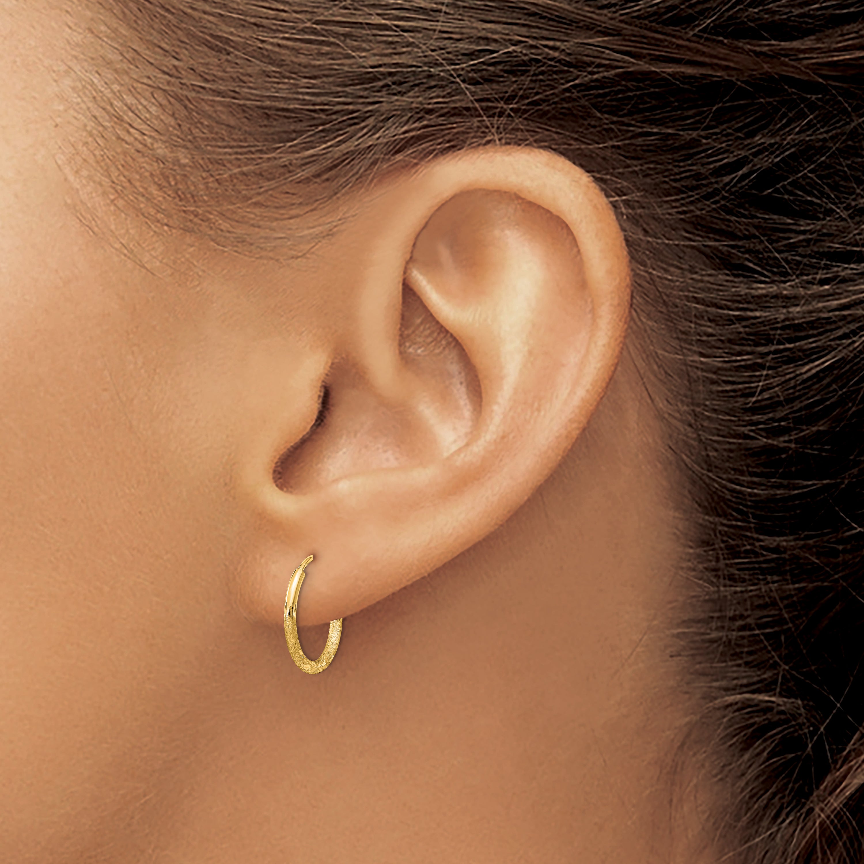 10K Yellow Gold 1.5mm Satin Diamond-Cut Endless Hoop Earrings