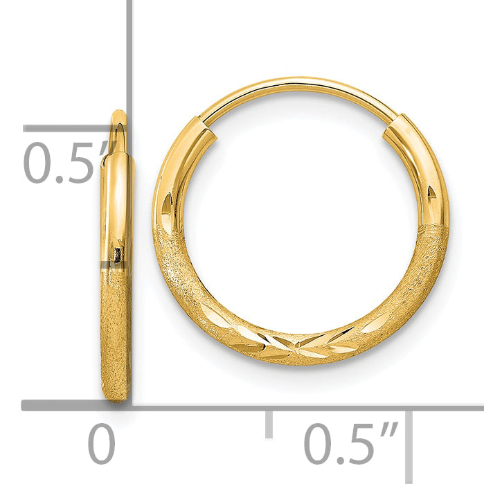 10K Yellow Gold 1.5mm Satin Diamond-Cut Endless Hoop Earrings