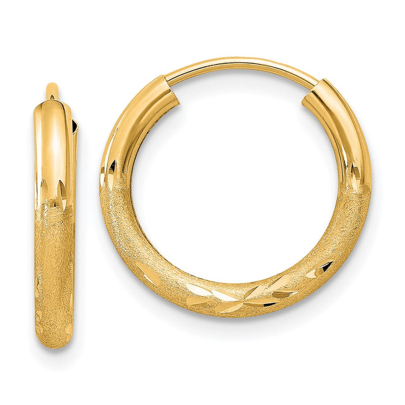 10K Yellow Gold 2mm Satin Diamond-Cut Endless Hoop Earrings