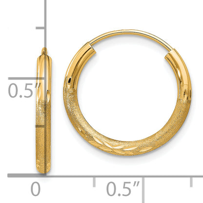 10K Yellow Gold 2mm Satin Diamond-Cut Endless Hoop Earrings