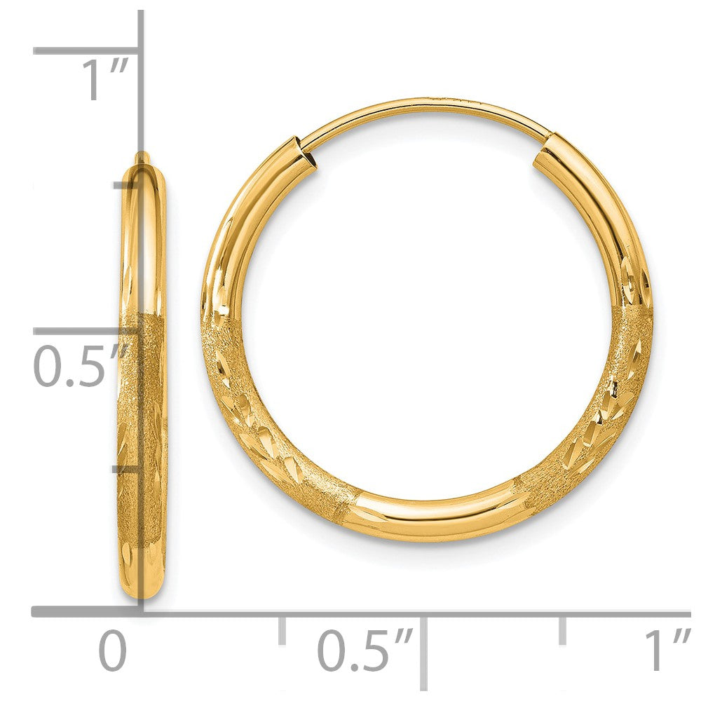 10K Yellow Gold 2mm Satin Diamond-Cut Endless Hoop Earrings