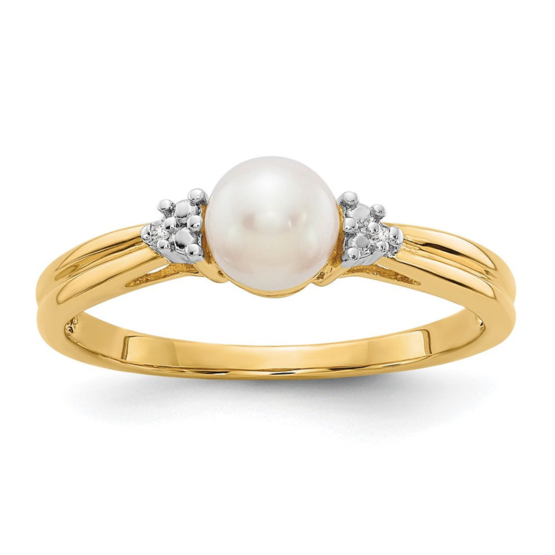 10K Yellow Gold 10K Diamond And Fw Cultured Pearl Ring