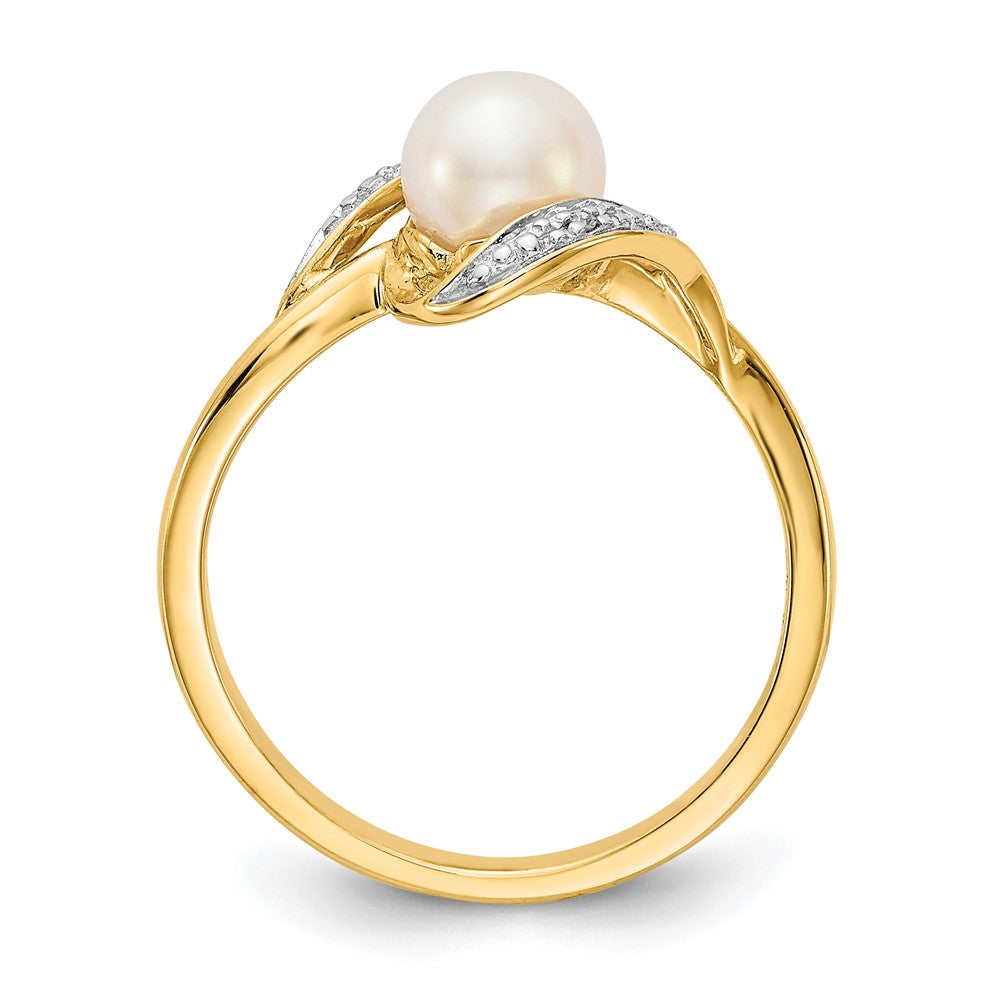 10K Yellow Gold Diamond And Fw Cultured Pearl Ring