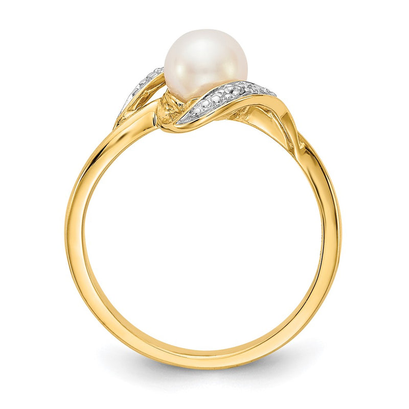 10K Yellow Gold Diamond And Fw Cultured Pearl Ring