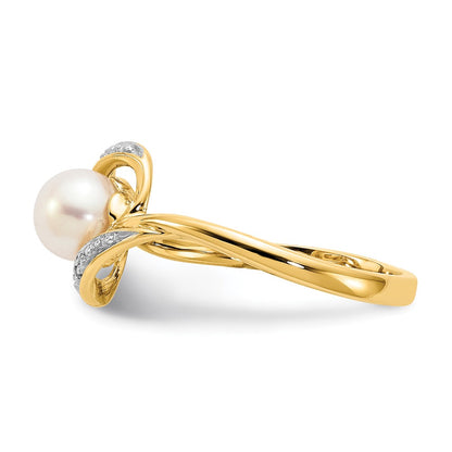 10K Yellow Gold Diamond And Fw Cultured Pearl Ring
