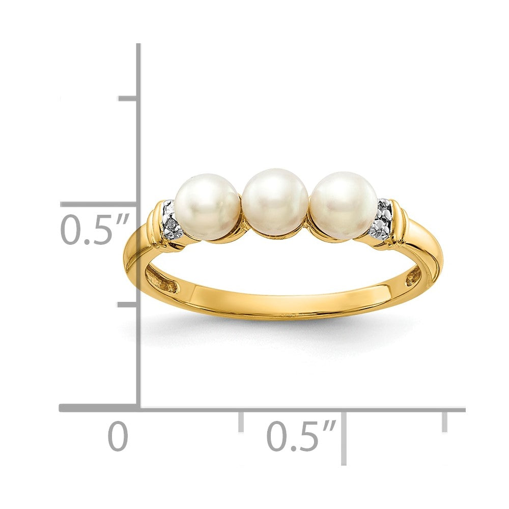 10K Yellow Gold 10K Diamond And Fw Cultured 3-Pearl Ring